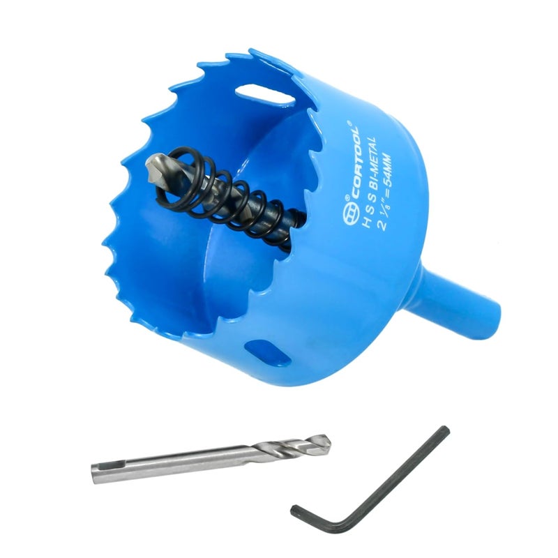 Cortool 2-1/8 Inch Hole Saw with Arbor for Metal and Wood Cutting, Bi-Metal Hole Cutter, 2-1/8" Hole Saw Kit for Drywall, Wood, PVC Boards, Fiberglass and Vent Pipes - Image 1
